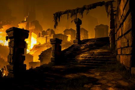 00548-3775693610-Concept art, eerie horror scenes, western magic style, scenery, ruins, outdoors, stairs, fire, sitting,_lora_Scary scenes_1_,.png